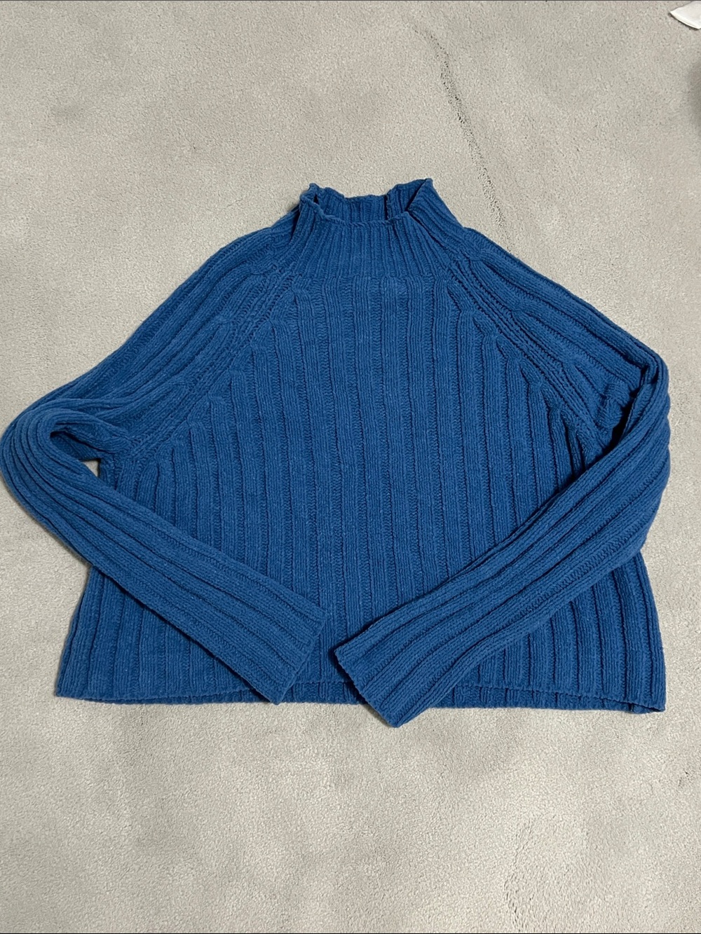 American Eagle Outfitters Deep Blue Cropped Ribbed Turtleneck Sweater